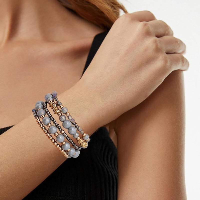 Aigrnc Boho Beaded Stretch Bracelets For Women Stackable Crystal Gold Plated Beaded Bracelets Set Trendy Handmade Friendship Braeclet Jewelry Gifts - Image 5